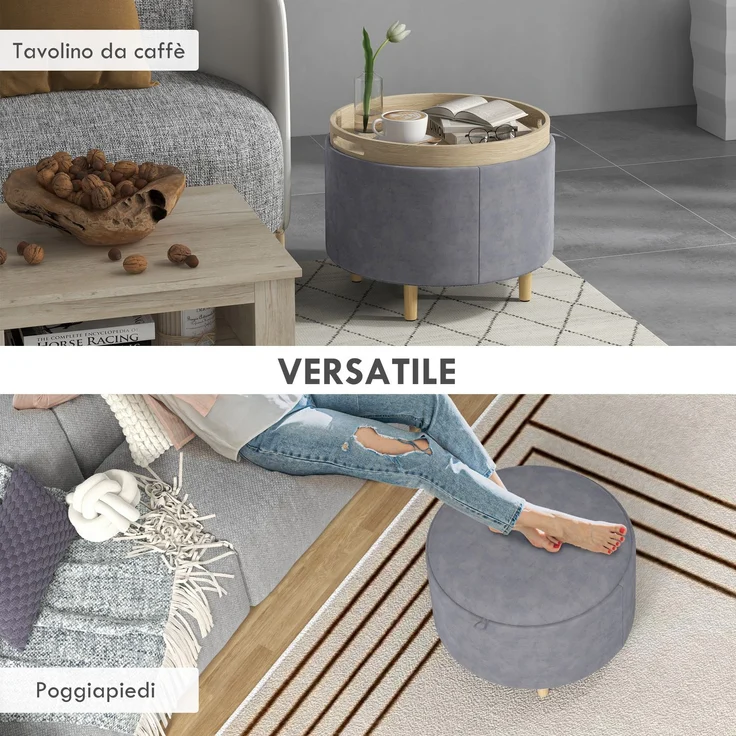 Sitzkissen mit Stauraum aus Sherpa-Stoff, max. 120 kg, mit klappbarem Tablett, aus MDF und Buche, 56 x 56 x 42 cm, grau – Bild 9