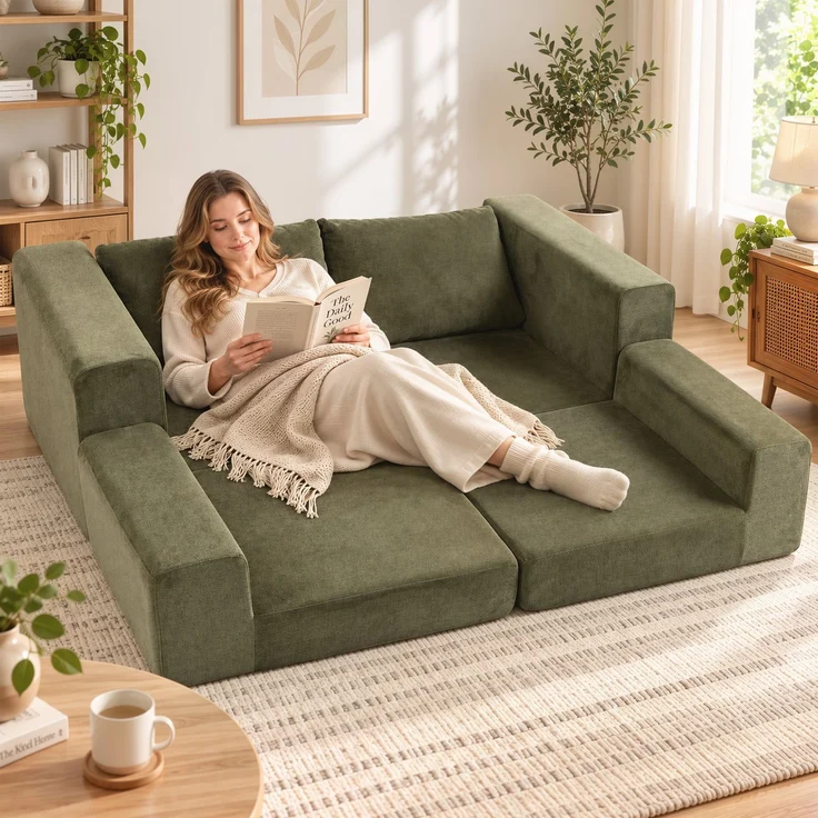 HOMCOM Schlafsofa, Polyester, Grün, 208 x 181 x 58 cm – Bild 2