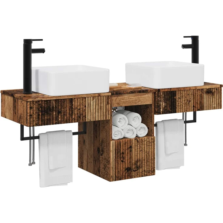 vidaXL Badezimmerschrank-Set 3 stk. Altholz 130 x 41 x 80 cm 3405605 – Bild 3