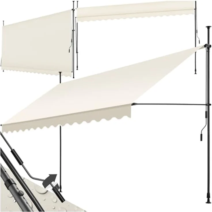tectake® Klemmmarkise mit Handkurbel, Balkon Markise ohne Bohren, Markise höhenverstellbar, UV-beständig, wasserabweisend, Terrassenüberdachung, Sonnenschutz Terrasse & Balkon, Breite 400 cm - beige – Bild 2