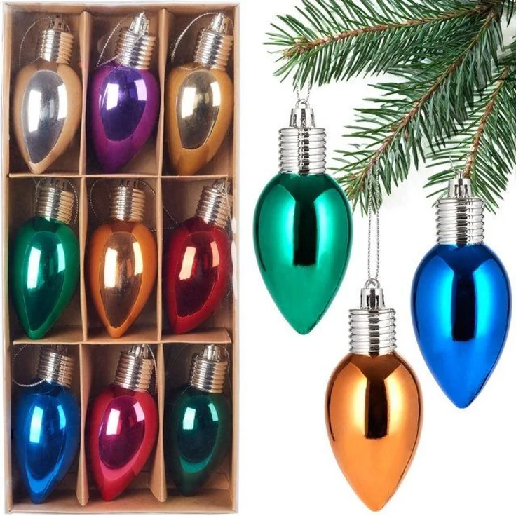 BRUBAKER Weihnachtsbaumkugel 9er Set Weihnachtskugeln - Party Glühbirnen - 10 cm Christbaumkugeln (1 St), Bruchsicher - Kunststoff Christbaumschmuck Baumkugeln - Bunt – Bild 4