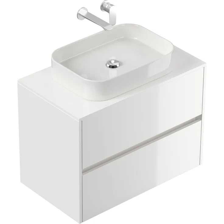 Badmöbel Taifun 80cm mit rechteckigem Aufsatzwaschbecken weiß Hgl : Weiss hochglanz