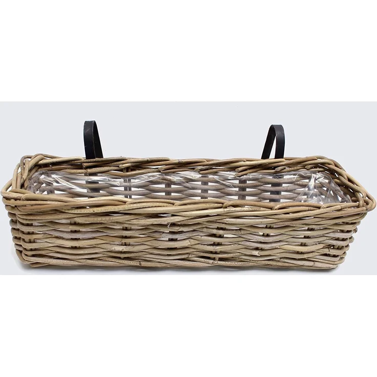 Rattan Pflanzkasten "Koboo Grey" groß, grau, Balkonkasten mit Halterung, Blumenkasten für Draußen, Pflanzgefäß – Bild 4