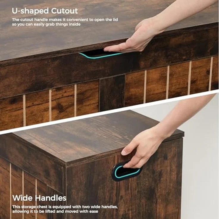 Mondeer Schuhbank, Sitzbank mit Stauraum, Truhenbank mit 4 Rollen und 2 Sicherheitsscharnieren, für Flur Schlafzimmer Wohnzimmer, 40 x 100 x 49 cm, Vintagebraun – Bild 6