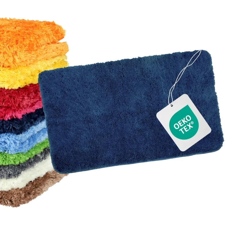 WohnDirect Badezimmerteppich 50x80 cm Dunkelblau – Badematte Flauschig & rutschfest für Dusche & Badewanne, Saugstarker Badvorleger Mikrofaser, Waschbar & Fußbodenheizung
