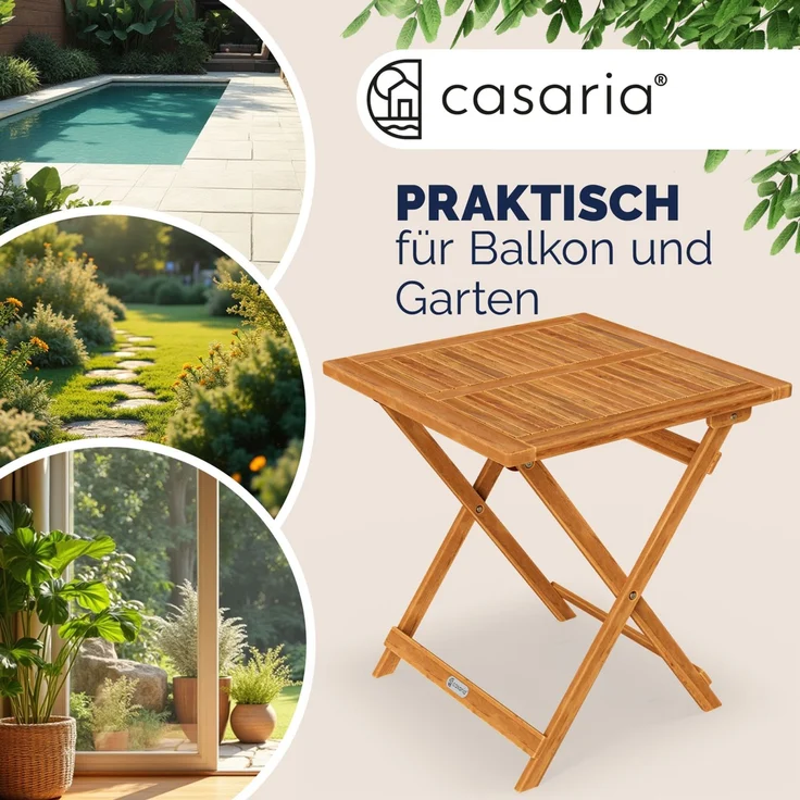 Casaria Klapptisch, klappbar, 80kg belastbar, Akazienholz natur, 70 x 70 x 73 cm – Bild 9