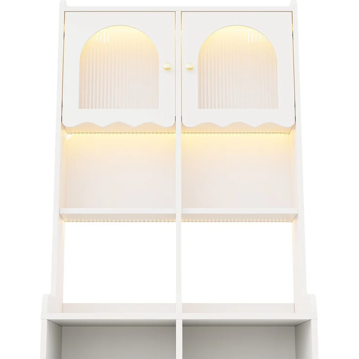 Vitrine 80x40x180 cm in Weiß mit Rippglastür, LED-Beleuchtung und 4 Schubladen – Bild 8