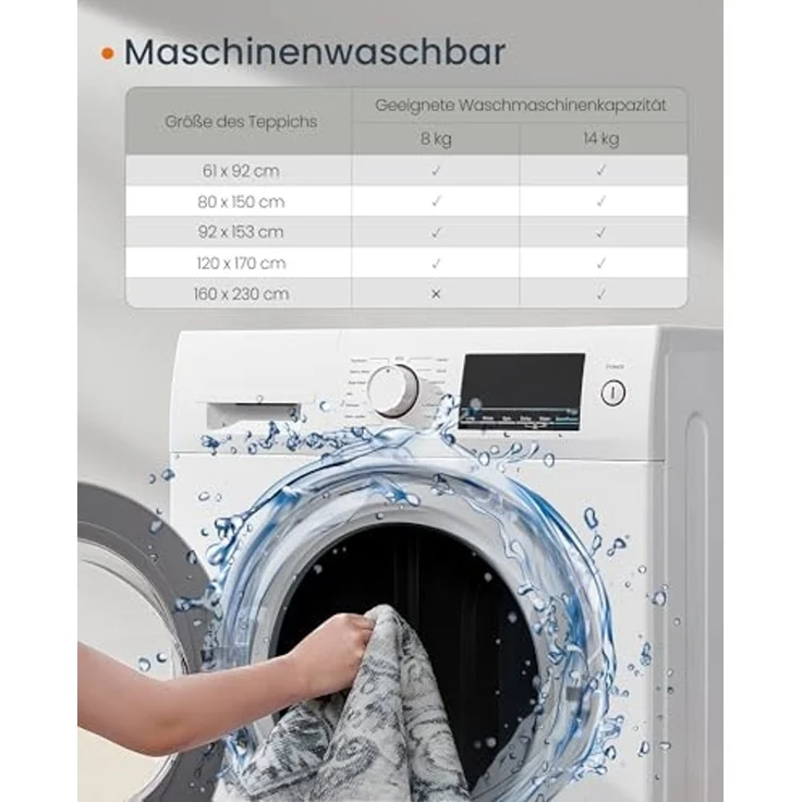 Songmics HOME Teppich, 80x150 cm, Wohnzimmerteppich, Rutschfester Teppich, traditioneller Vintage-Stil, für Wohnzimmer, Küche, Flur, Esszimmer, maschinenwaschbar, Taubengrau – Bild 6