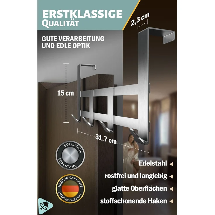 Aurelia Home XXL-Türgarderobe zum Einhängen, Edelstahl – bis 25 kg – Bild 4