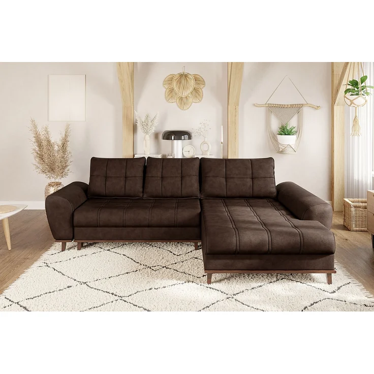 Ecksofa mit Schlaffunktion Bettkasten in Leder-Optik Mikrofaser Vintage Braun – Bild 2