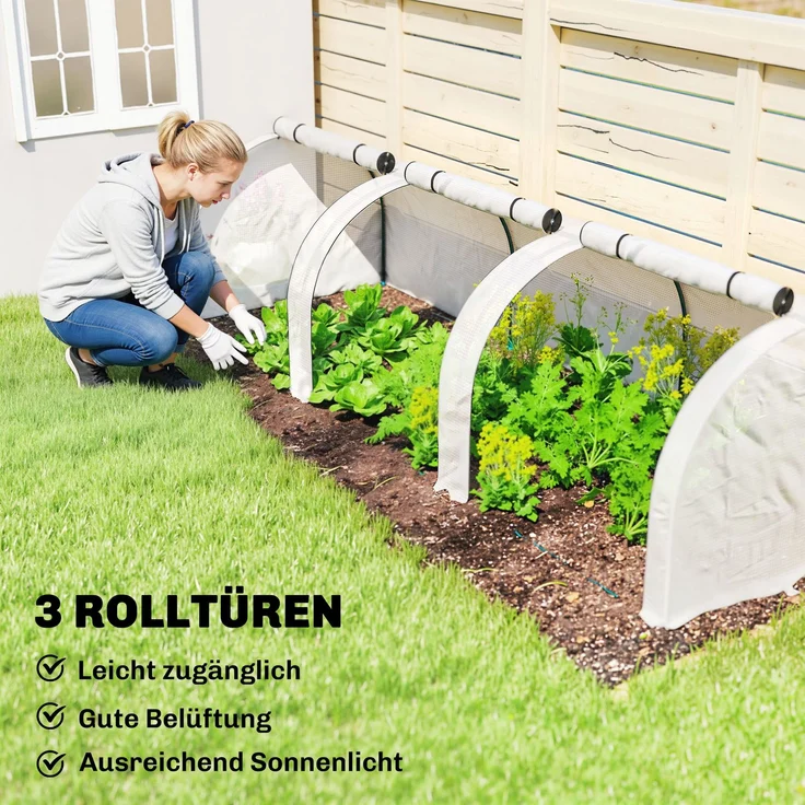 Outsunny Gewächshaus, Stahl, PE, Weiß, 295L x 100B x 80H cm – Bild 6