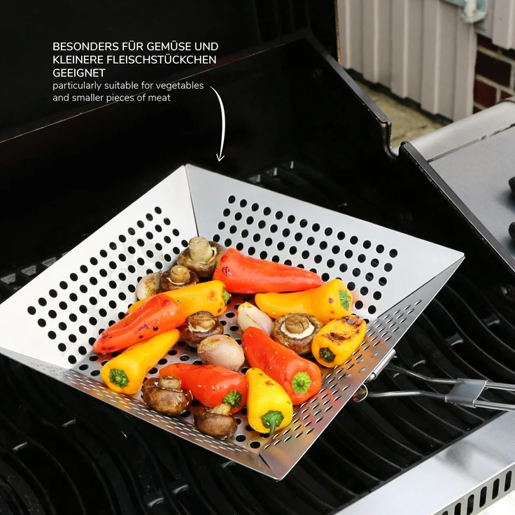 Grillpfanne quadratisch / mit Klapp-Griff / Edelstahl ca. 30,5 x 6 x 51,5 cm / Grillkorb Grillplatte – Bild 4