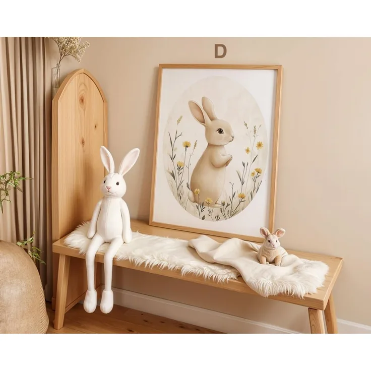 süße Hasen Poster Kinderzimmer · Geschenkidee für Kinder · Babyzimmer Deko · Modern Abstrakt Minimalistisch neutral ·Deko Print ohne Rahmen - D / 100 x 150 cm