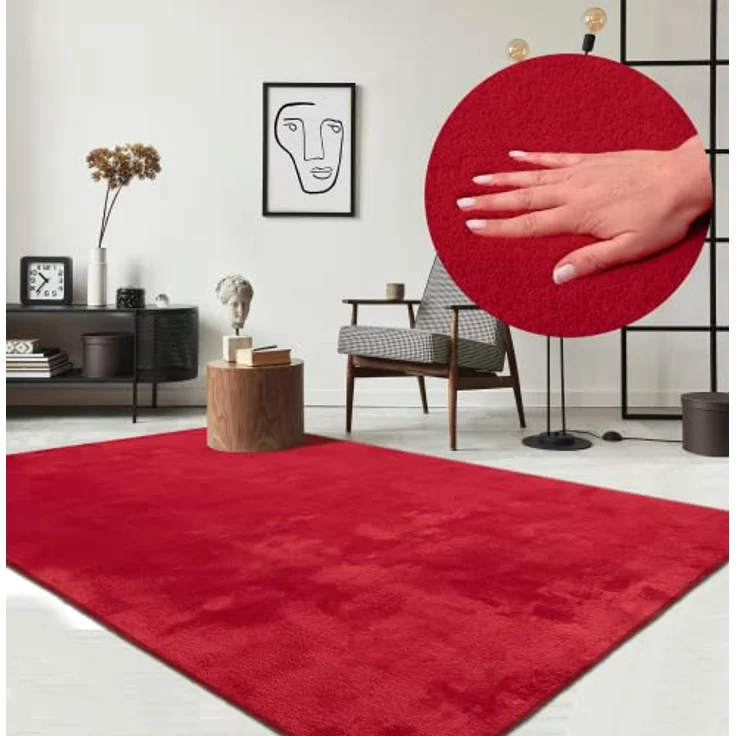 the carpet Relax kuscheliger Kurzflor Teppich, Anti-Rutsch Unterseite, Waschbar bis 30 Grad, Super Soft, Felloptik, Rot, 200x280 cm – Bild 2