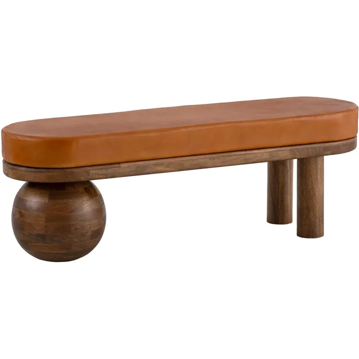 Sitzbank Ziegenleder Mango Massivholz 140x47x40cm Modern Braun Flur Polsterbank