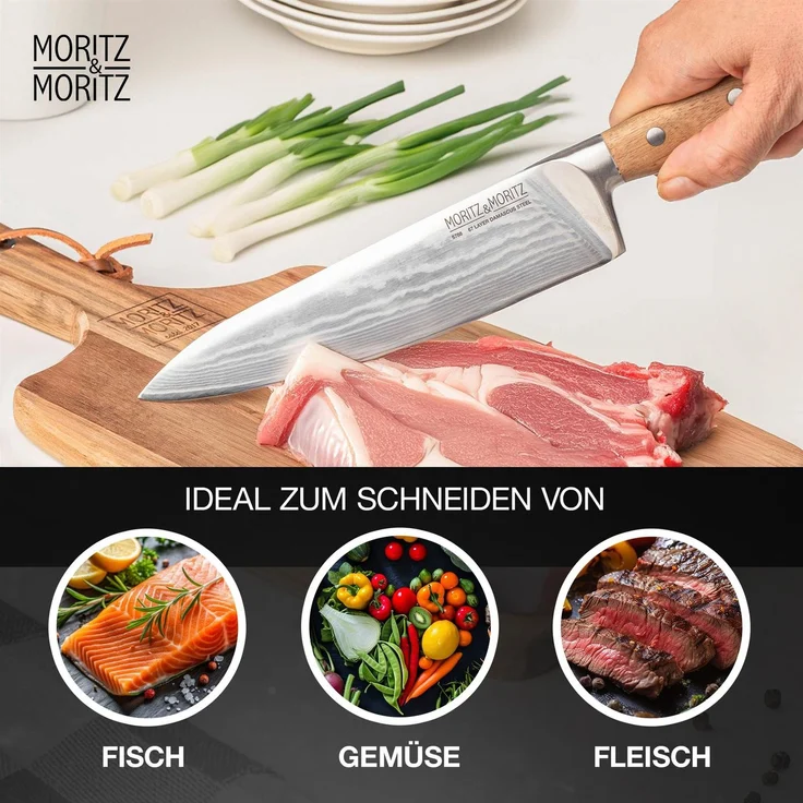 Moritz & Moritz Damast Kochmesser, ergonomischem Griff, 20 cm Klinge – Bild 5