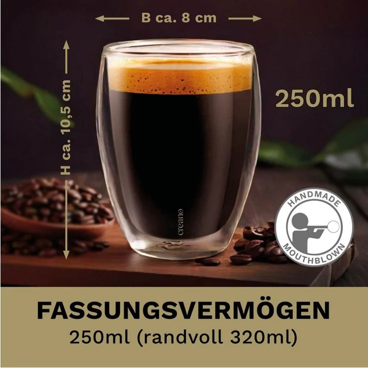 Creano Teeglas Premium Gläser 4er Set, 250ml, Borosilikatglas – Bild 3