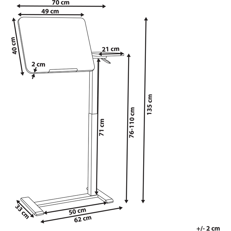 Laptoptisch manuell höhenverstellbar SCHOLA Braun Schwarz 70 cm 40 cm – Bild 2