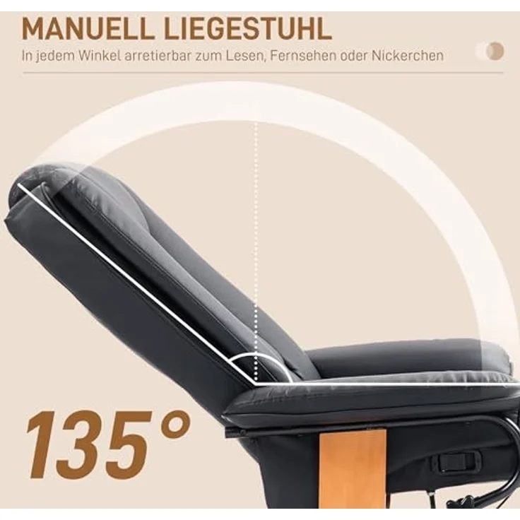 HOMCOM Relaxsessel Modernes Sessel mit Fußstütze (Liegesessel, 1-St, TV-Sessel), für Wohnzimmer, Schlafzimmer, Schwarz – Bild 4
