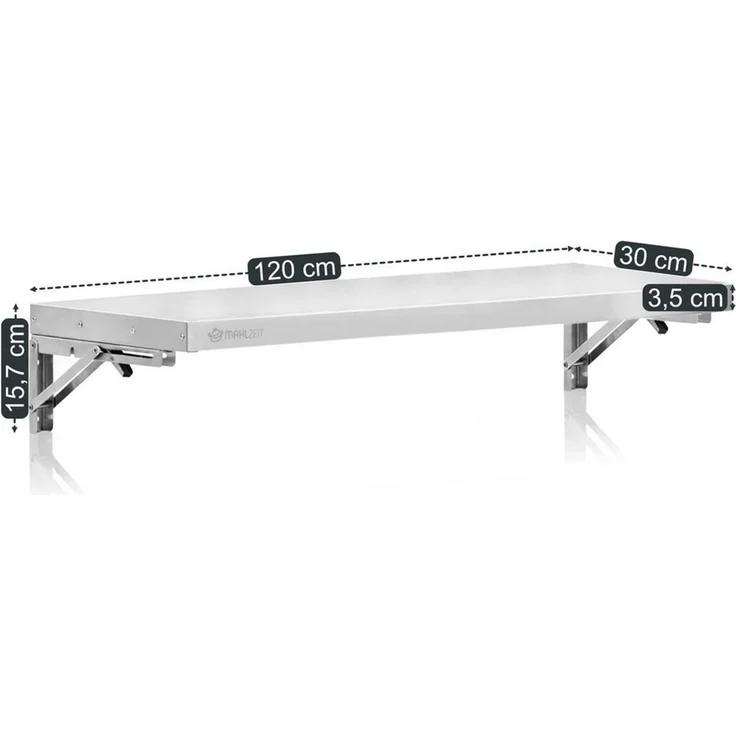 Mahlzeit Wandregal Edelstahl Wandregal, 120 x 30 cm, Küchenregal, Klappbar, Silber – Bild 3