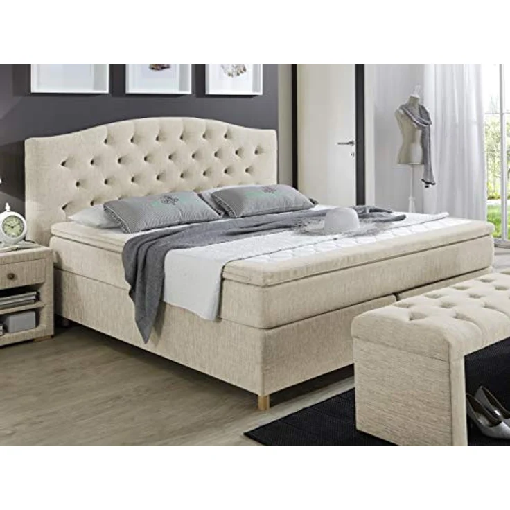 Atlantic Home Collection Boxspringbett CLAIRE, 180x200 cm, inkl. Topper (Härtegrad H2+H3 DUO), Creme – Bild 5