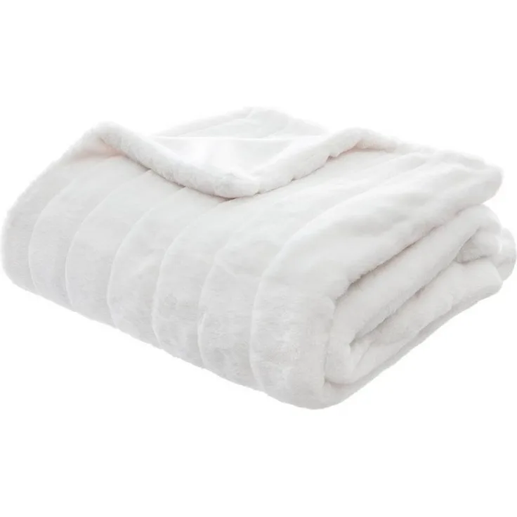 Wohndecke Blockstreifen, Polyester, Weiß, 230x180 cm