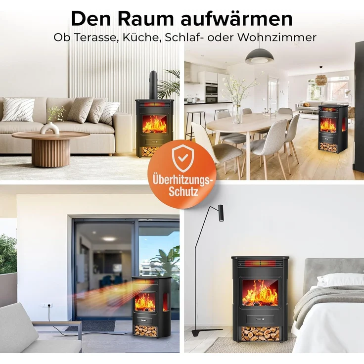 KESSER® Prio Elektrokamin mit Heizung Heizlüfter Fernbedienung WiFi App 950/1900 W Kamin elektrisch LED-Flammeneffekt Kaminfeuer Elektro Kamin mit Thermostat Panorama-Sichtfenster Heizfunktion Timer Schwarz, Xtra-Large – Bild 6