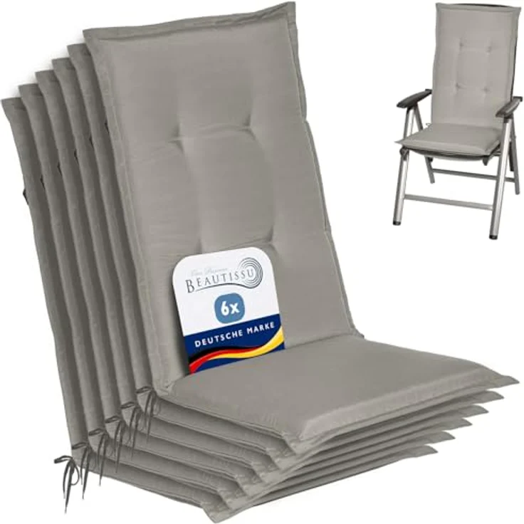 6er Set Beautissu Hochlehner Auflage Loft HL 120 x 50 x 6 cm Hellgrau – Bild 2