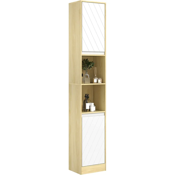 Gemütlicher Bad-Hochschrank 30 x 24 x 170 cm, 2 Türen, 1 Regal, 2 Nischen, Eiche hell, weiß – Bild 1