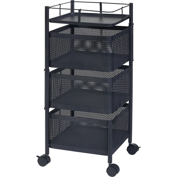 Rollwagen Sunndal mit 3 Ebenen 64,5x27x27cm Schwarz [en. casa] – Bild 2