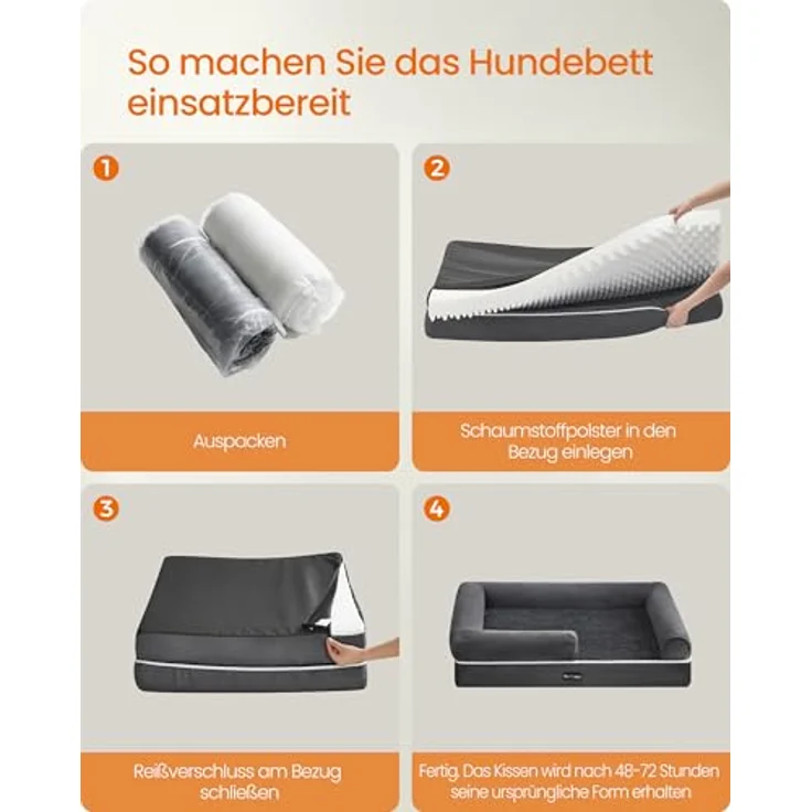 Feandrea Orthopädisches Hundebett, Hundekissen, Hundekorb, weiche Polsterung, Hundesofa, erhöhte Ränder, Bezug abnehmbar und waschbar, 112 x 86 x 18 cm, rutschfeste Unterseite, dunkelgrau PGW068G01V1 – Bild 10