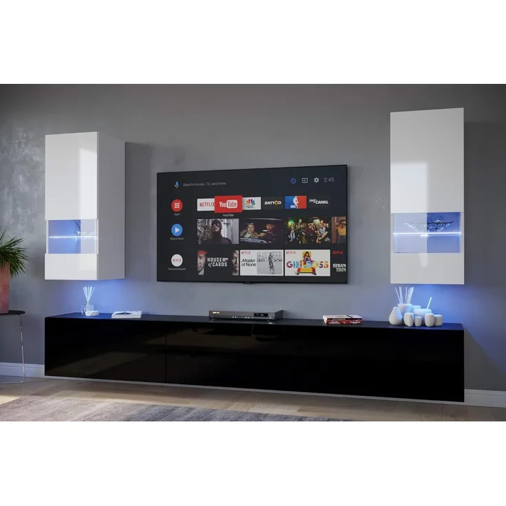 FURNITECH SEZANA AN21 Möbel Schrankwand Wandschrank Wohnwand Mediawand mit Led Beleuchtung Wohnzimmer (LED RGB (16 Farben), AN21-18WB-HG4 1A)