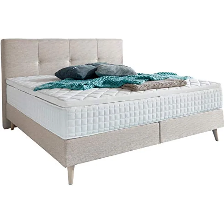 Atlantic Home Collection Boxspringbett FRANKA, 180x200 cm, inklusive Topper (Härtegrad H2), Creme