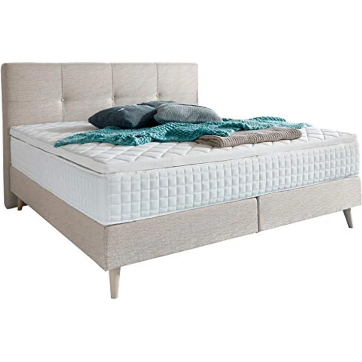 Atlantic Home Collection Boxspringbett FRANKA, 180x200 cm, inklusive Topper (Härtegrad H2), Creme – Bild 1