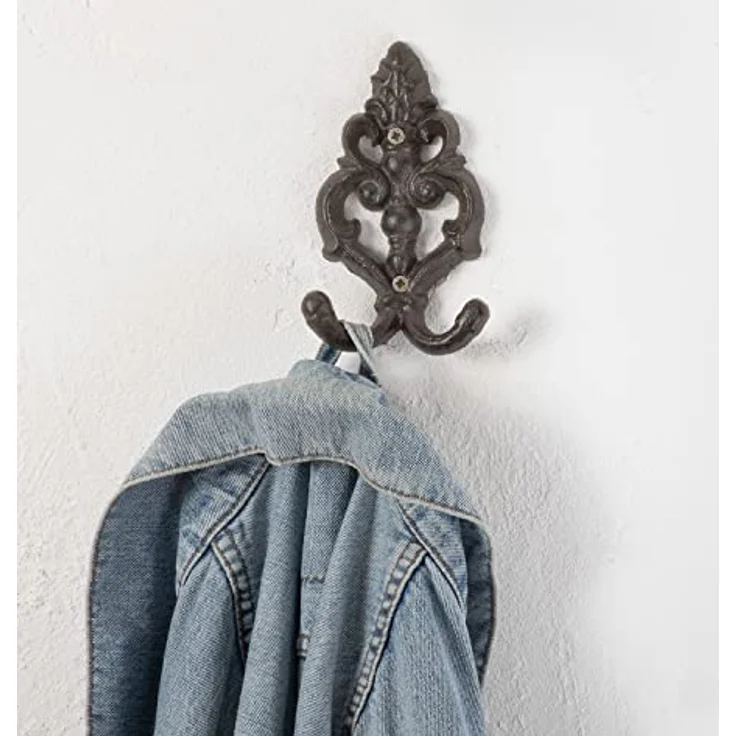 Moritz Wandgarderobe Lilie Fleur de Lis Garderobenleiste 2 Haken Gußeisen Kleiderhaken Garderobenhaken Vintage – Bild 2