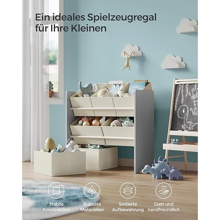 Songmics Kinderregal, mit 7 Aufbewahrungsboxen, MDF / Vliesstoff taubengrau, 60 x 29,5 x 62,5 cm – Bild 2