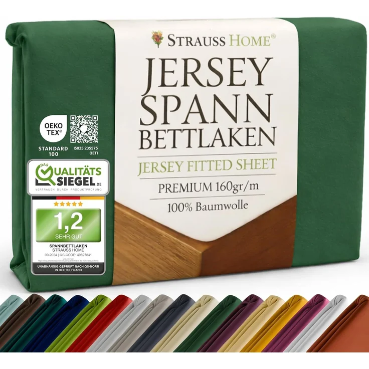 Strauss Home Spannbettlaken Premium, Gummizug: Rundumgummi, 150gr/m2 Premium Jersey 100% Baumwolle