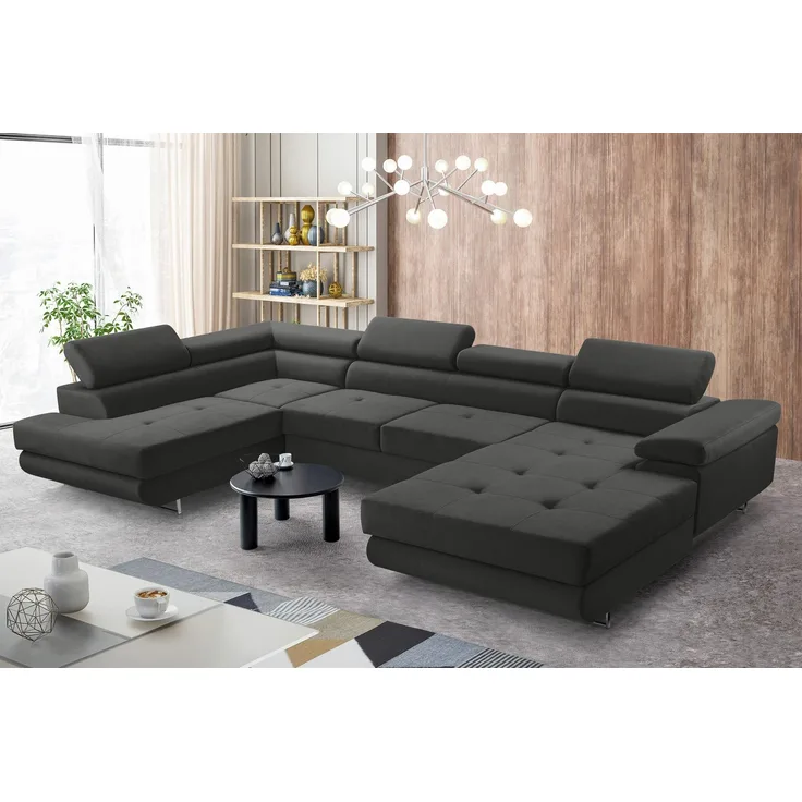 AX LIVING Arborio XL Wohnlandschaft XXL U Form Sofa Dunkelgrau 352cm L