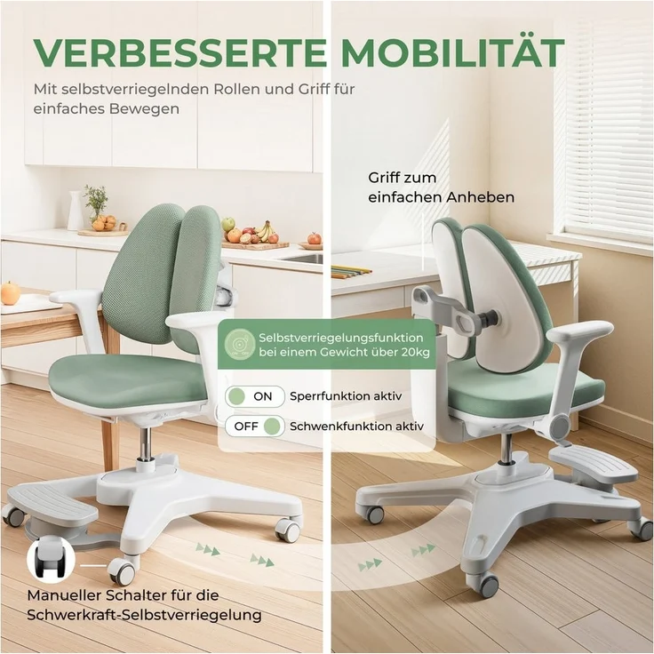 HOKO Kinderstuhl Höhenverstellbarer, mitwachsender Kinder Stuhl (Ergo Study Kid Kinder Schreibtisch Stuhl, Sitz und Rücken separat verstellbar. Ergonomisches Sitzen für Kinder, 1 St) – Bild 3