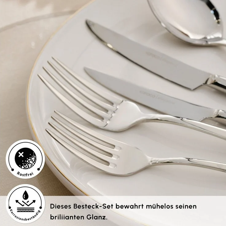 Karaca Besteck-Set Karaca Novara Besteckset für 12 Personen 84-teilig Edelstahl (84-tlg), 12 Personen, 18/10 Edelstahl – Bild 3