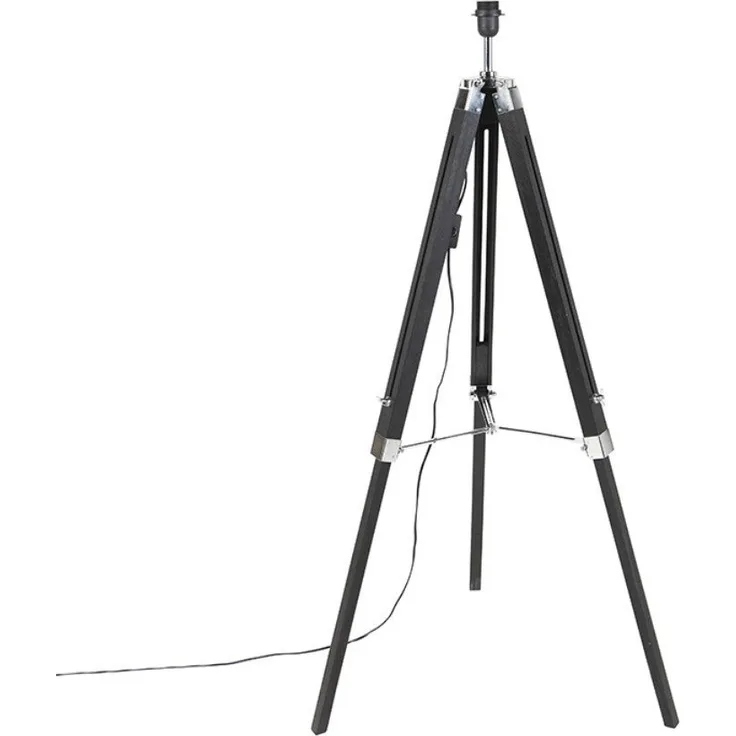 Qazqa Stehlampe Tripod, ohne Leuchtmittel, E27, Schwarz, Industrie, Holz, 1-flammig
