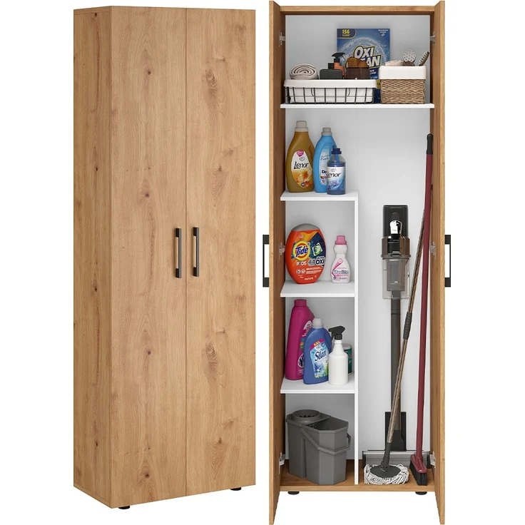 Bellamio 'Apol' Mehrzweckschrank, Eichenoptik, 176x33x60 cm, Besenschrank mit Staubsaugerfach und 4 weiteren Fächern – Bild 1