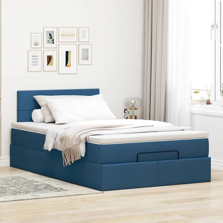 vidaXL Ottoman-Bett mit Matratze Blau 120x200 cm Stoff 3311455 – Bild 3