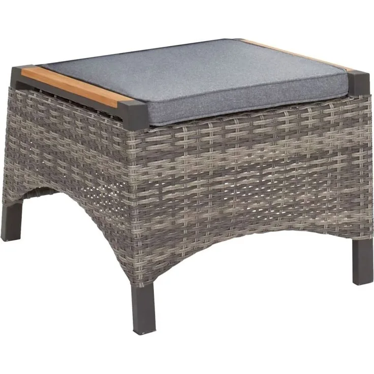 Hocker Fußbank Nizza braun Polyrattan Teak Garten wetterfest