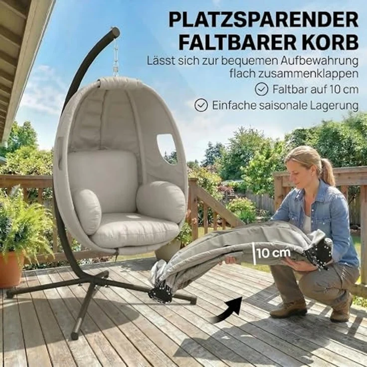 Outsunny Hängesessel mit dick Sitzpolstern, verstellbarer Höhe, Sicherheitsgurt (Eiförmiger Hängeschaukel, 1-St, faltbar Hängekorb), für Indoor Outdoor Garten Hellgrau – Bild 5