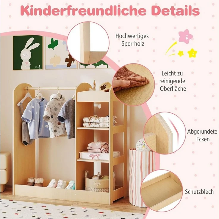KOMFOTTEU Kleiderständer Kindergarderobe, 93,5 x 38 x 100 cm – Bild 3
