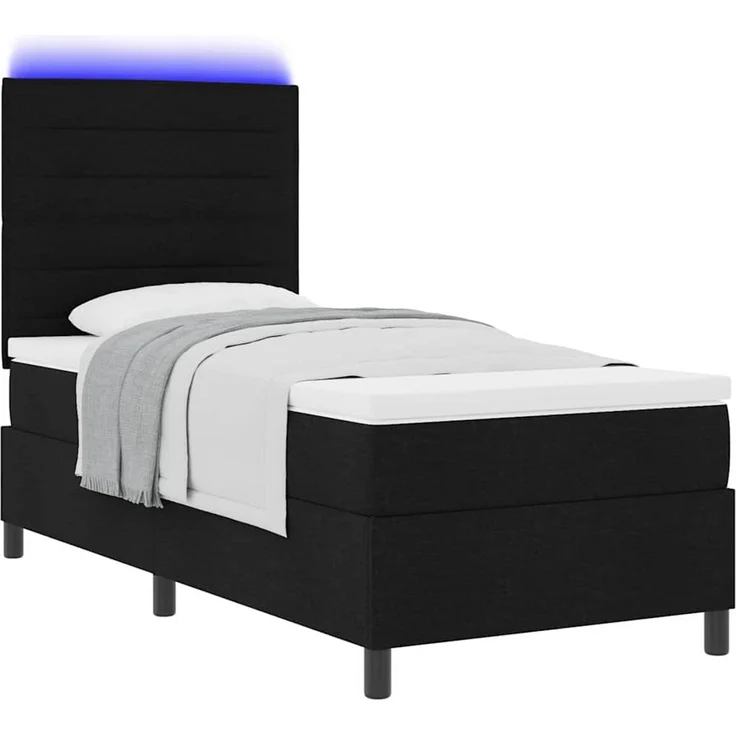 vidaXL Boxspringbett mit Matratze mit LED Schwarz 90 x 190 cm Stoff 3342755 – Bild 3