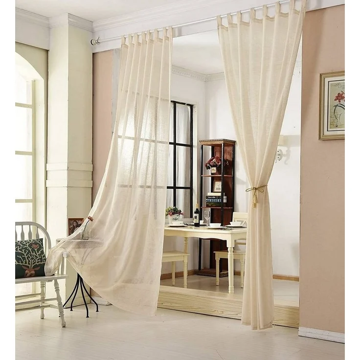 Woltu Gardine (2 St), transparent, Gardinen transparent mit Schlaufen Leinen Optik – Bild 3