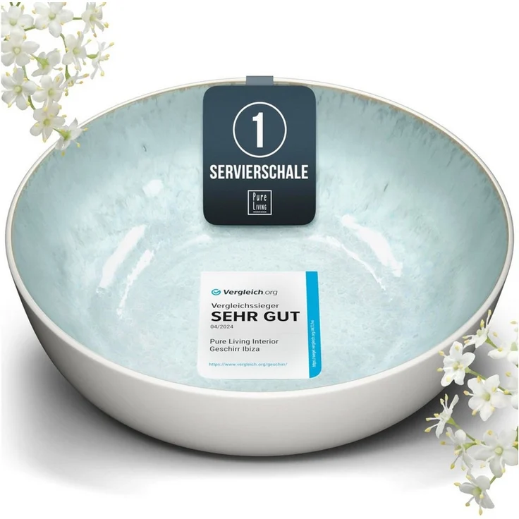 PURE LIVING INTERIOR DESIGN Geschirr-Set Steingut Servierschüssel Ibiza TESTSIEGER, Traumhafte Mediterrane Sala (1-tlg), 1 Personen, Steingut, Großzügige Schüssel zum Servieren, Tischdekorativer Hingucker, Reakti… – Bild 1