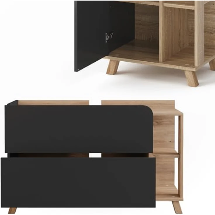 Vichy Badmöbelset Karen, 3-teiliges Möbelset in Sonoma/Anthrazit mit Waschbeckenunterschrank und Spiegelschrank, moderner Design und geräumiger Stauraum – Bild 5